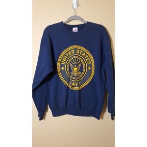 Vintage United States Navy Sweatshirt Mens Medium Blue Big Logo Pullover USA 90s